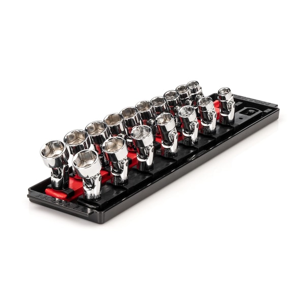 Tekton 3/8 Inch Drive Universal Joint Socket Set with Rail, 17-Piece (3/8-3/4 in., 10-19 mm) SHD91217 - main